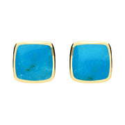 9ct Yellow Gold Turquoise Cushion Stud Earrings. E279.