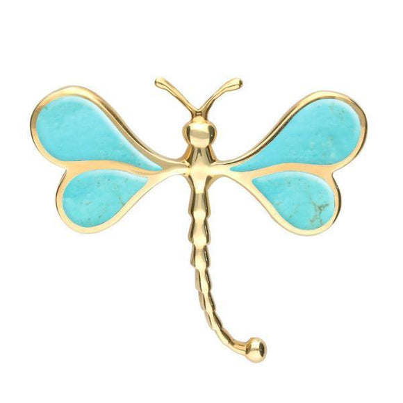 9ct Yellow Gold Turquoise Dragonfly Brooch. M268.