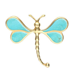 9ct Yellow Gold Turquoise Dragonfly Brooch. M268.