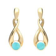9ct Yellow Gold Turquoise Eternity Loop Drop Earrings. E074. 