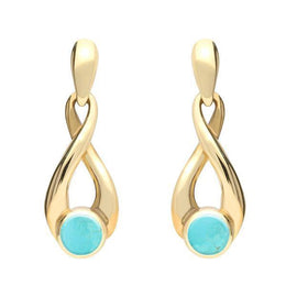9ct Yellow Gold Turquoise Eternity Loop Drop Earrings. E074. 