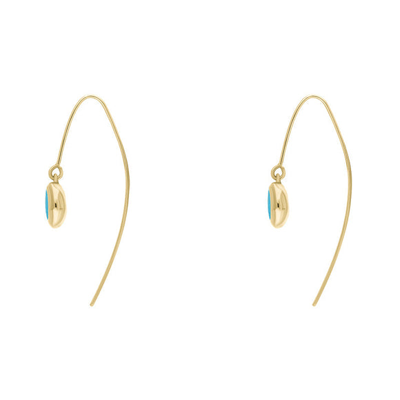 9ct Yellow Gold Turquoise Heart Disc Drop Earrings, E1372.