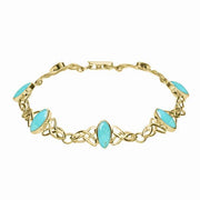 9ct Yellow Gold Turquoise Marquise Shaped Celtic Bracelet. B594.