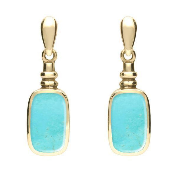 9ct Yellow Gold Turquoise Oblong Bottle Top Drop Earrings E055