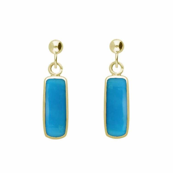 9ct Yellow Gold Turquoise Oblong Drop Earrings E226