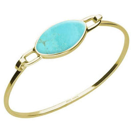 9ct Yellow Gold Turquoise Oval Slim Bangle. B018.