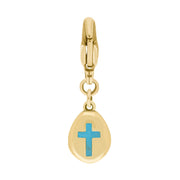 9ct Yellow Gold Turquoise Pear Shaped Cross Clip Charm, G664.
