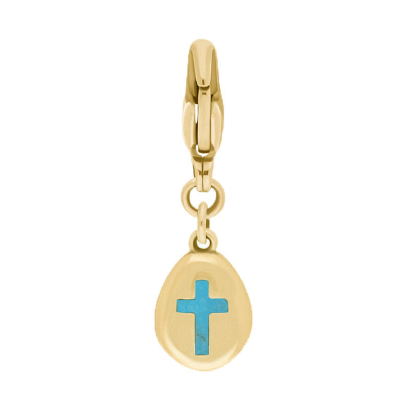 9ct Yellow Gold Turquoise Pear Shaped Cross Clip Charm, G664.