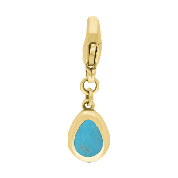 9ct Yellow Gold Turquoise Pear Shaped Cross Clip Charm, G664.