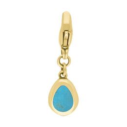 9ct Yellow Gold Turquoise Pear Shaped Cross Clip Charm, G664.
