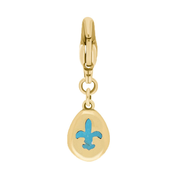 9ct Yellow Gold Turquoise Pear Shaped Fleur De Lis Clip Charm
