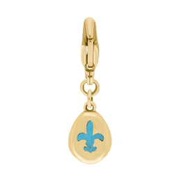 9ct Yellow Gold Turquoise Pear Shaped Fleur De Lis Clip Charm