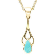 9ct Yellow Gold Turquoise Pear Spoon Necklace. P162.