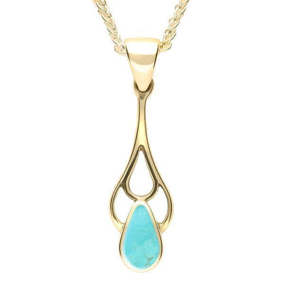 9ct Yellow Gold Turquoise Pear Spoon Necklace. P162.