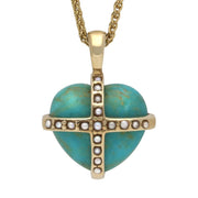 9ct Yellow Gold Turquoise Pearl Small Cross Heart Necklace P2161