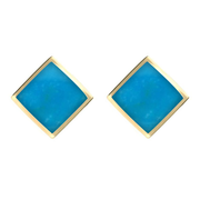 9ct Yellow Gold Turquoise Rhombus Earrings. E015.