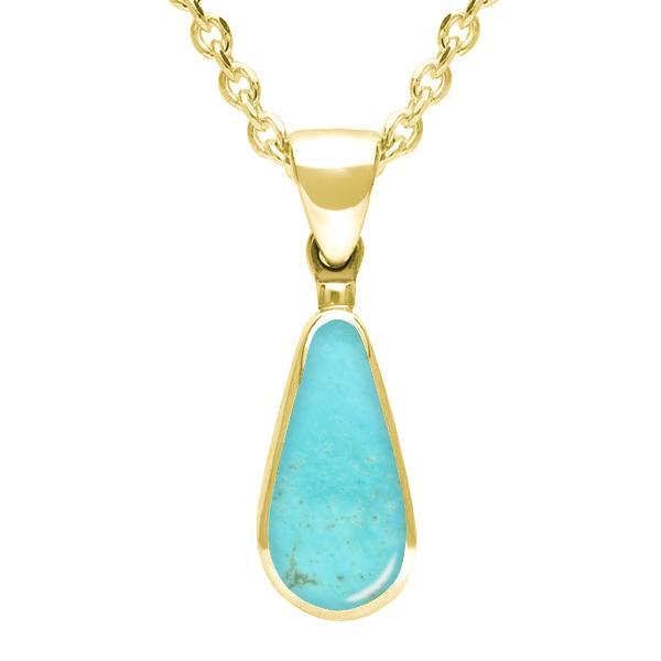 9ct Yellow Gold Turquoise Small Pear Necklace. P163.