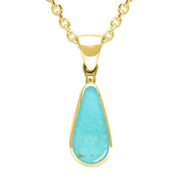 9ct Yellow Gold Turquoise Small Pear Necklace. P163.
