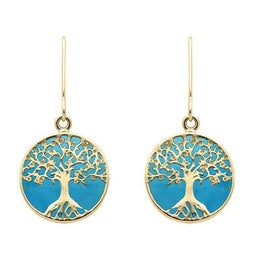 9ct Yellow Gold Turquoise Small Round Tree of Life Two Piece Set