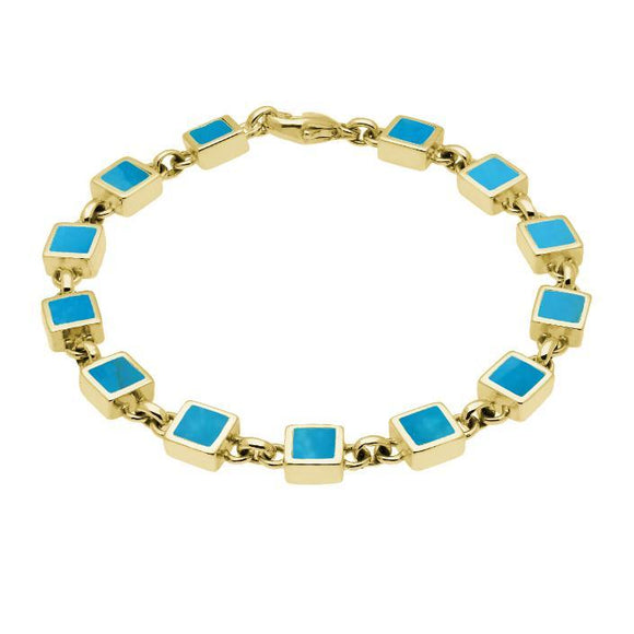 9ct Yellow Gold Turquoise Square Stone Bracelet. B233.