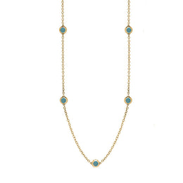 9ct Yellow Gold Turquoise Star Link Disc Chain Necklace, N744.