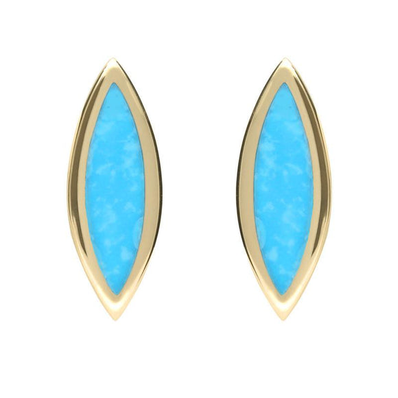 9ct Yellow Gold Turquoise Toscana Marquise Stud Earrings E1124