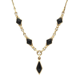 9ct Yellow Gold Whitby Jet Diamond Shaped Necklace. N229.