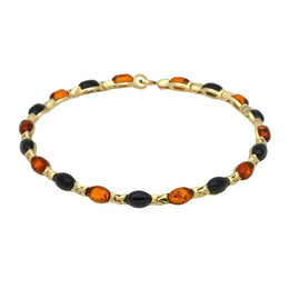 9ct Yellow Gold Whitby Jet Amber Nineteen Stone Marquise Link Bracelet B723