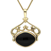9ct Yellow Gold Whitby Jet Blue John Double Sided Swivel Necklace. P116/9.