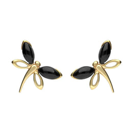 9ct Yellow Gold Whitby Jet Butterfly Stud Earrings E1898.