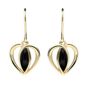 9ct Yellow Gold Whitby Jet Centre Stone Heart Two Piece Set S024