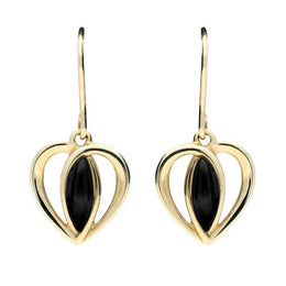 9ct Yellow Gold Whitby Jet Centre Stone Heart Two Piece Set S024