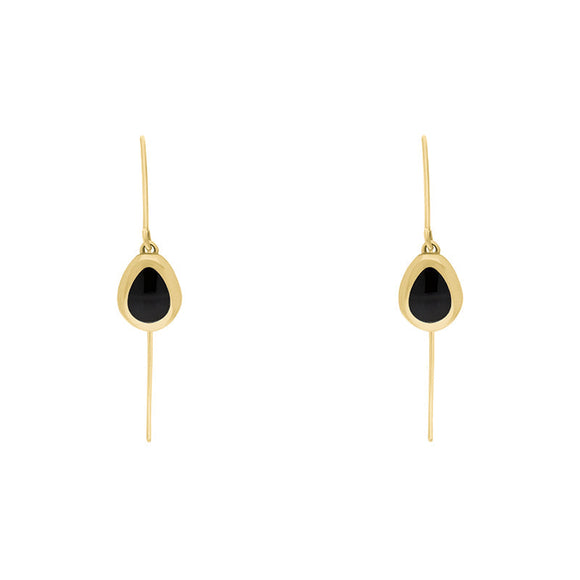 9ct Yellow Gold Whitby Jet Cross Disc Drop Earrings