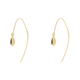 9ct Yellow Gold Whitby Jet Cross Disc Drop Earrings