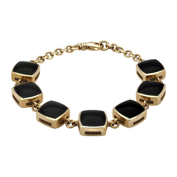 9ct Yellow Gold Whitby Jet Cushion Bracelet. B470.