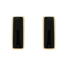 9ct Yellow Gold Whitby Jet Dinky Oblong Stud Earrings E284