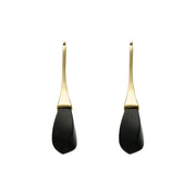 9ct Yellow Gold Whitby Jet Drop Hook Earrings, E2439.