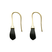9ct Yellow Gold Whitby Jet Drop Hook Earrings, E2439.