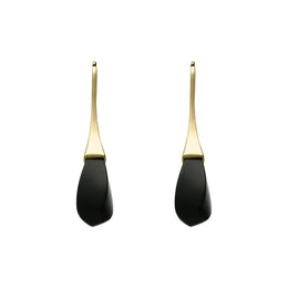 9ct Yellow Gold Whitby Jet Drop Hook Earrings, E2439.