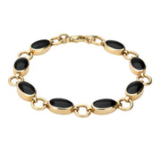 9ct Yellow Gold Whitby Jet Eight Stone Round Ring Bracelet B190