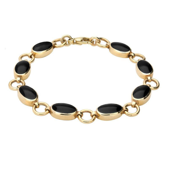 9ct Yellow Gold Whitby Jet Eight Stone Round Ring Bracelet B190