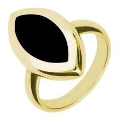 9ct Yellow Gold Whitby Jet Framed Marquise Ring. R497.