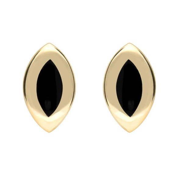 9ct Yellow Gold Whitby Jet Framed Marquise Stud Earrings. E561.