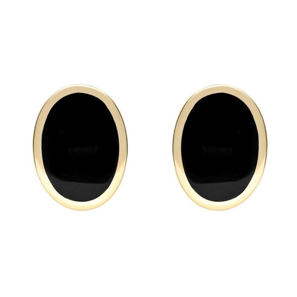 9ct Yellow Gold Whitby Jet Framed Oval Stud Earrings. E016.