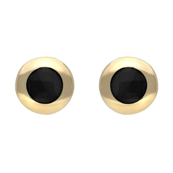 9ct Yellow Gold Whitby Jet Framed Round Stud Earrings