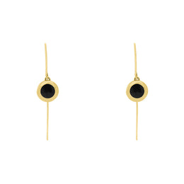 9ct Yellow Gold Whitby Jet Heart Disc Drop Earrings, E1372.