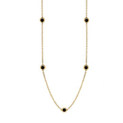 9ct Yellow Gold Whitby Jet Heart Link Disc Chain Necklace, N746.