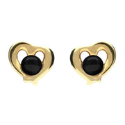 9ct Yellow Gold Whitby Jet Heart Outline Stud Earrings E1911