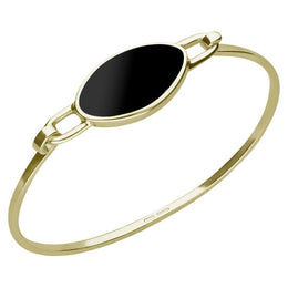 9ct Yellow Gold Whitby Jet Oval Slim Bangle . B018.