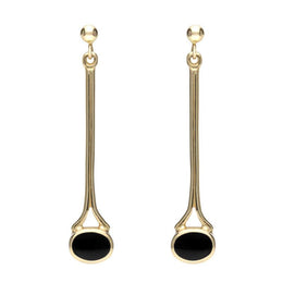 9ct Yellow Gold Whitby Jet Long Drop Earrings E094